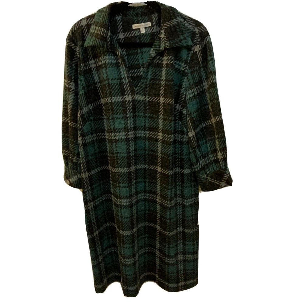 NEW Sandra Darren Green Plaid Shirt Dress XL Comfy Winter Roomy Collared Dress